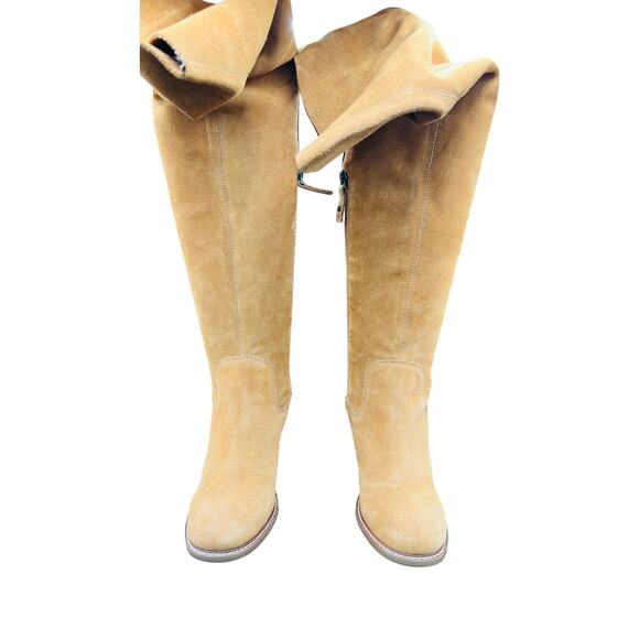 🤎 KDB Tan Suede Knee High Boots 7.5 Block Heel Western Fall Tall Zip Softcore - Picture 5 of 8